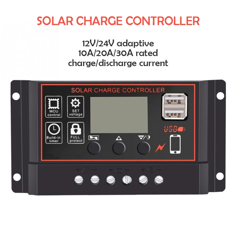 12V24V 10A/20A/30A Simple Solar Controller Light Time Control Solar Charge and Discharge Controller with USB