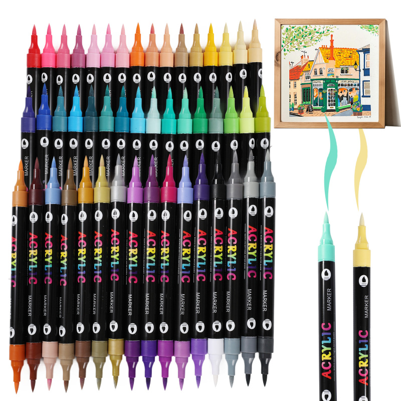 96 colors acrylic paint markers pens set 48 pack dual tip acrylic paint markers with brush tip and fine rock painting