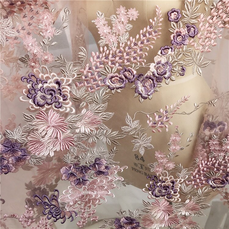 Fargede blondere blomster brudekjole, skjørt, cheongsam tilbehør tilbehør manuell diy smykker lapp 130cm*30cm rs1943: Rosa lilla