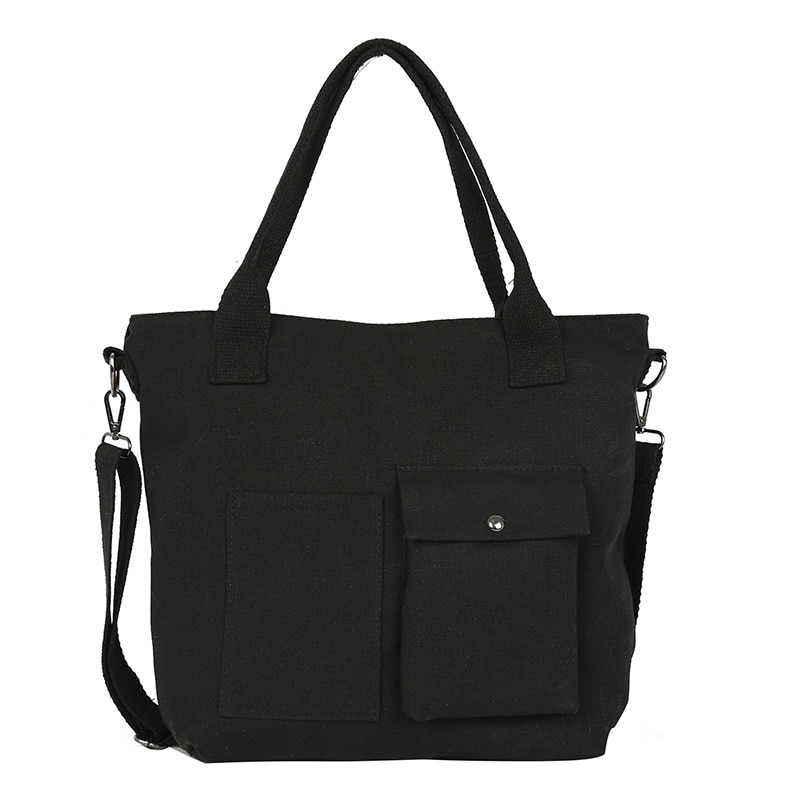 Afslappet skuldertaske kvinder kvindelig lrregular crossbody taske koreansk over studerende lærred håndtaske dame messenger bag stor kapacitet: Sort