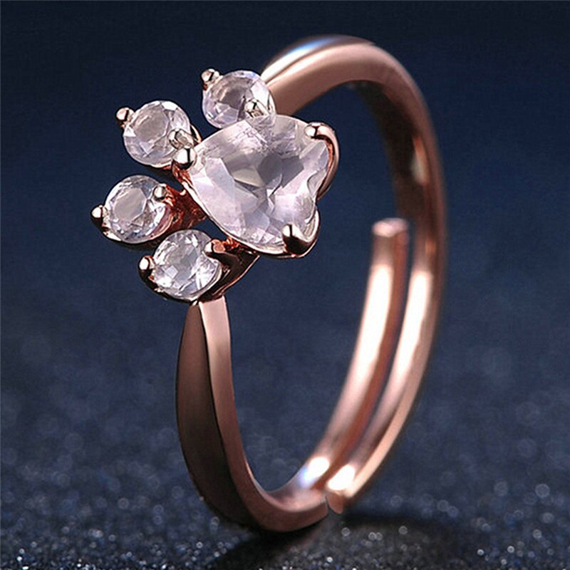 niedlich Bär Pfote Katze Klaue Öffnung Einstellbar Ring Rose Gold Ringe für Frauen Romantische Hochzeit Rosa Kristall CZ Liebe schmuck