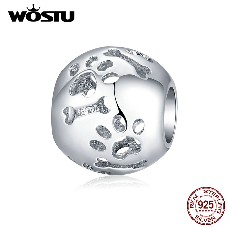 Wastu cuentas de plata de ley 925 para mascotas, cuentas de huellas de gato, dije redondo calado apto para Pulsera Original, colgante, joyería de CTC140