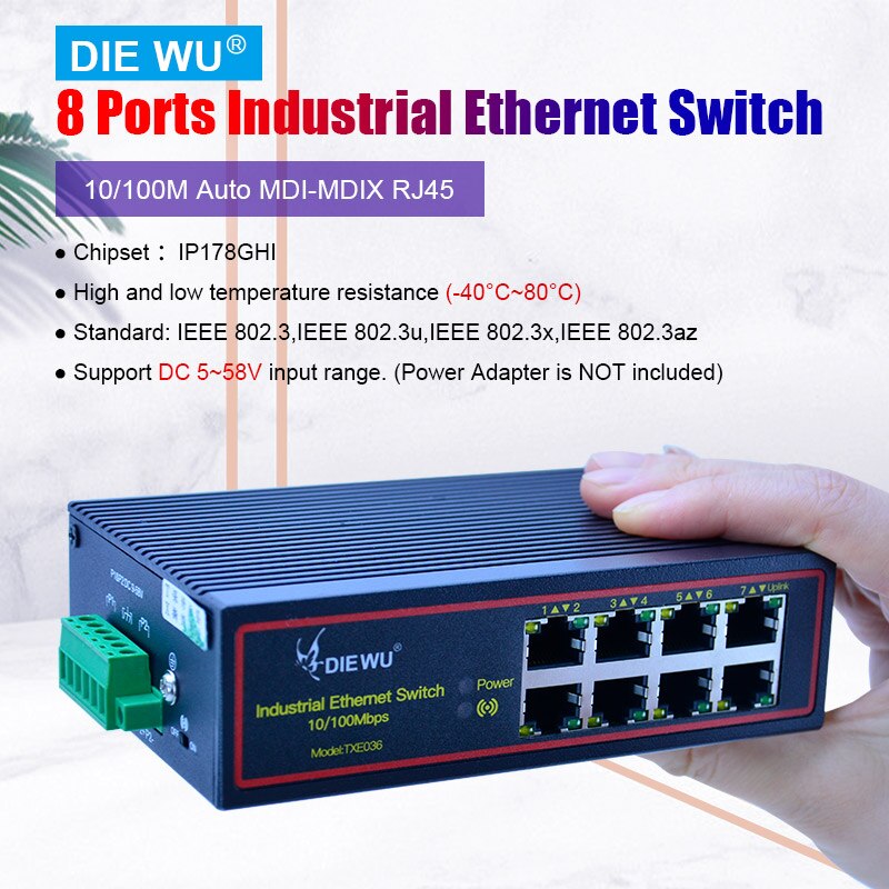 TXI036 8 Poorten Industriële Ethernet Switch 10/100Mbps Netwerk Switch Din Rail Type Netwerk Lan Adapter Vlan Signaal versterken