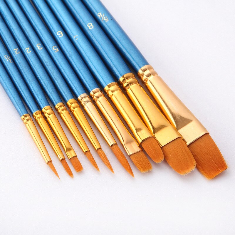 10 unids/set pinceles de pintura por números pinceles de acuarela Gouache pinceles diferentes formas punta redonda puntiaguda pincel de nailon para pintar el cabello
