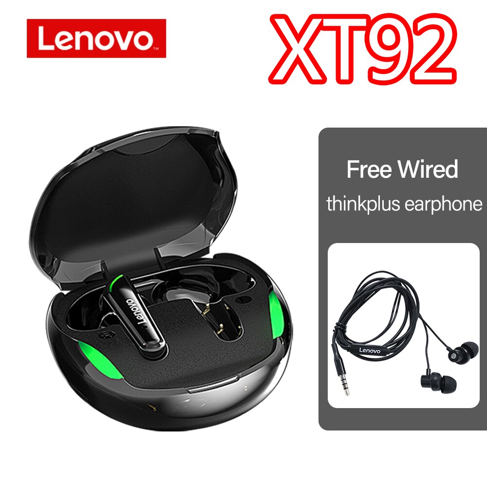 Lenovo XT90 XT92 Wireless Headphones Bluetooth Earphones TWS Headset Sports Low Latency Touch Control Waterproof Earbuds Fitness: XT92 Black-TW13