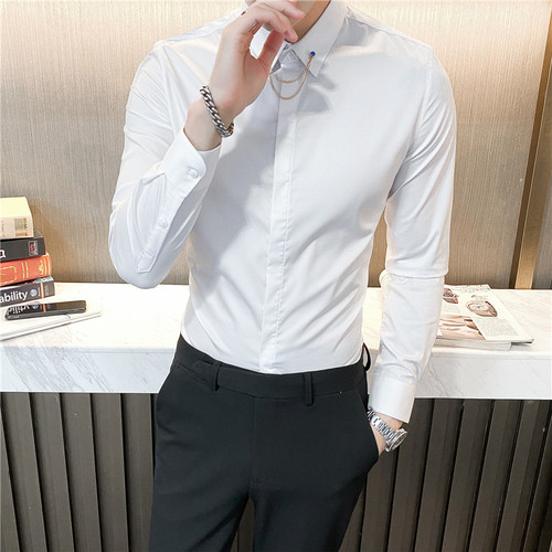 Brand clothing Men&#39;s cotton Business Dress Long Sleeve Shirts/Male Slim Fit Lapel Casual shirts Camisas De Hombre S-3XL: White / Asia 3XL 76-80kg