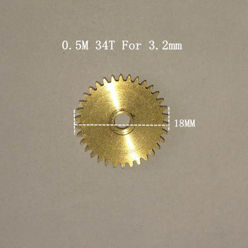 Copper gear 0.5 Modulus 34 teeth 0.5M 34T outside diameter 18MM Hole Diameter 3.2mm For 3.2mm