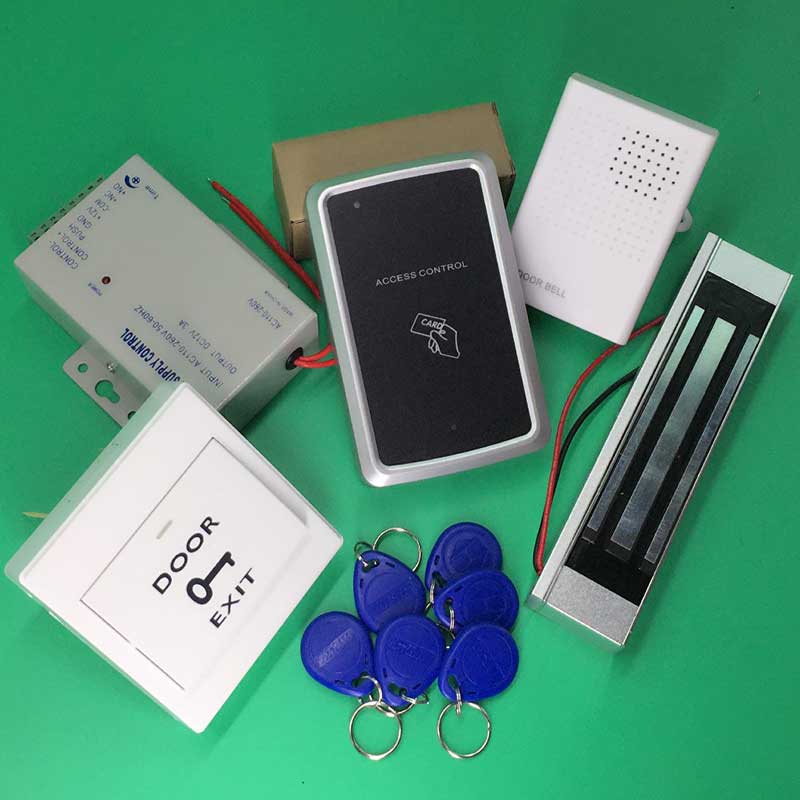 RFID Access Control System Kit Frame Glass Door Set+ 300LBS Magnetic Lock+ID Card Keytab+Power Supplier+Exit Button+DoorBell