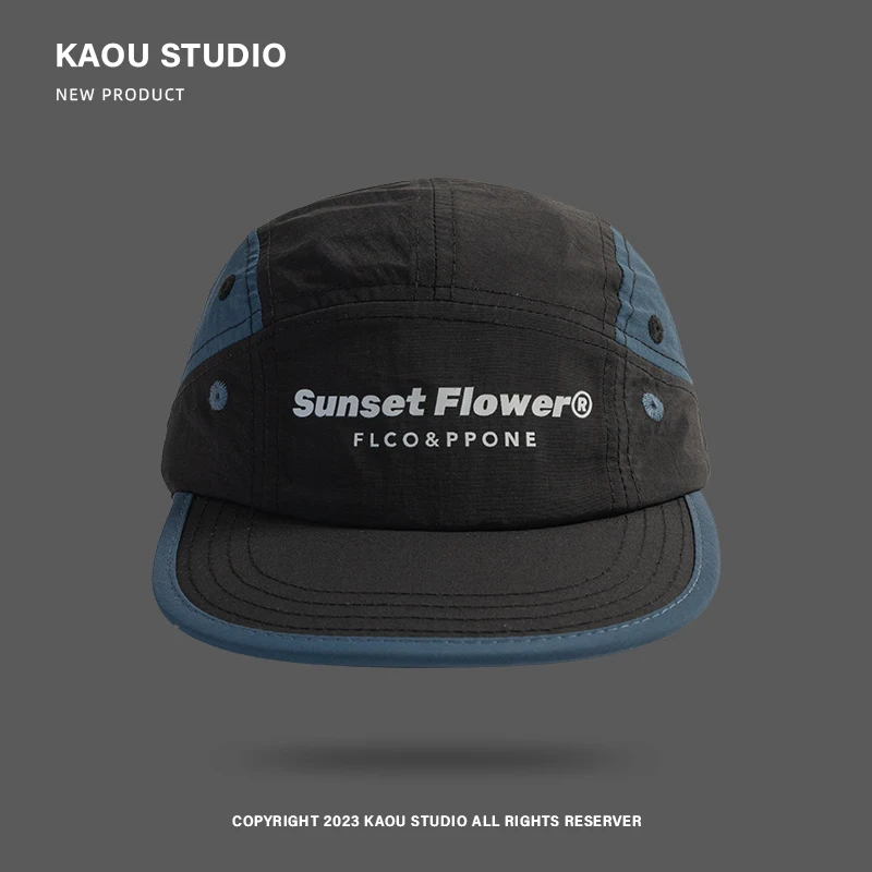 Casquettes de baseball hip-hop à bords plats pour hommes et femmes, chapeau d'été, crème solaire assortie, 5 panneaux, documents personnalisés, séchage rapide, rue: Black