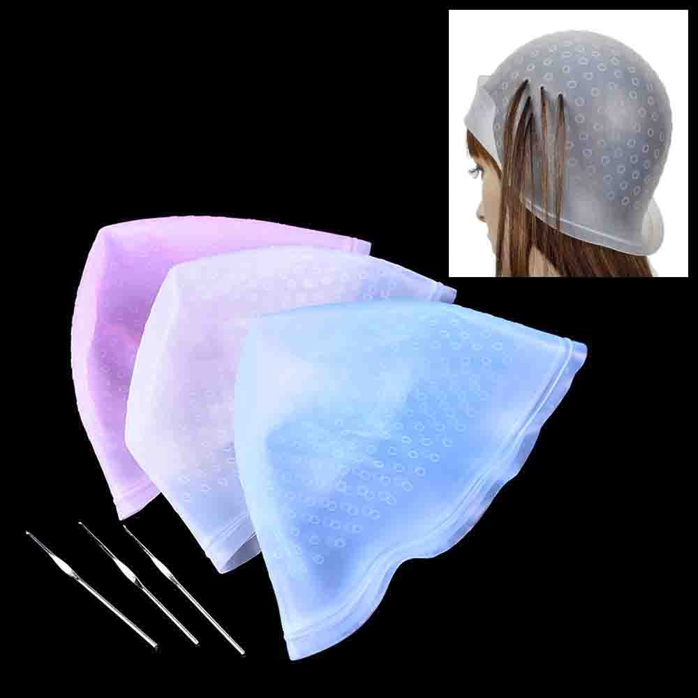 Silicone beanie hat Highlighting hair dye kit hairdressing tool Reusable hat women/men shower dye cap Hair Dyeing cap Wicks set