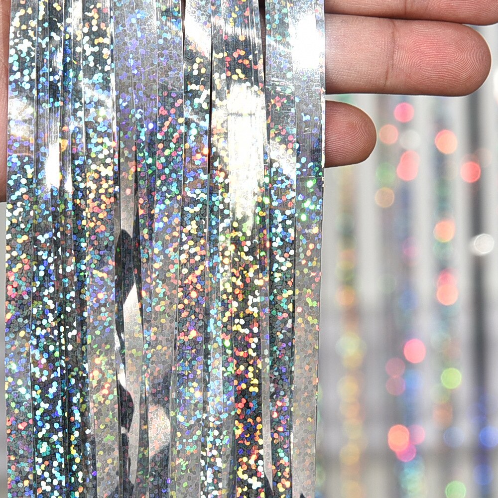 Glitter Curtain Foil Backdrop Birthday Party Wedding Decoration Background Party Wall Decoration Tassel Rain Silk Curtain: Silver