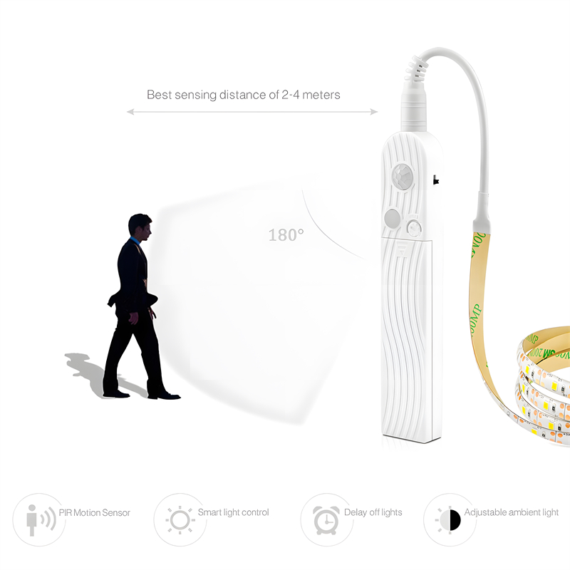 1M-5M LED Light Strip Motion Sensor LED Night Light Cabinet Lighting Battery Operated Tape Light for Counter Bed Stair Wardrobe