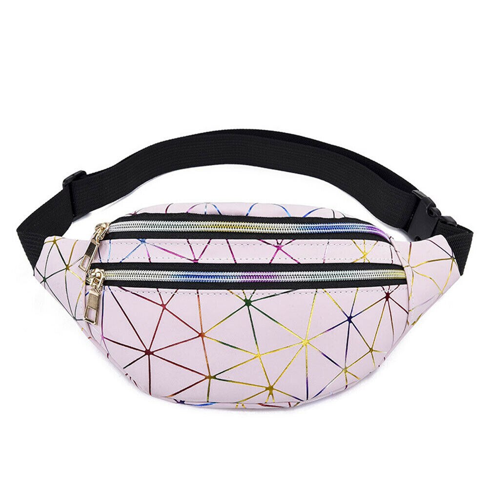 Vrouwen Meisje Lederen Taille Fanny Pack Tas Reizen Portemonnee Eenvoudige Mode Taille Tas Zwart Roze Zilver: Roze