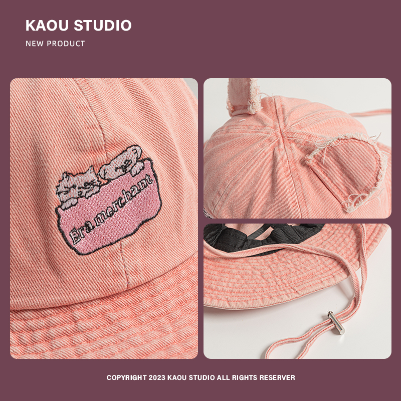 schattige beer oren geborduurde emmer hoed dames lente en zomer outdoor zonnescherm vetersluiting koepel vrije tijd zonnepet