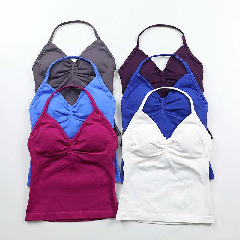 Impact Longline Strappy Top Women Seamless Yoga Tank Tops Scrunch Backless Gym Clothes Padded Workout Athletic Sleeveless Shirts