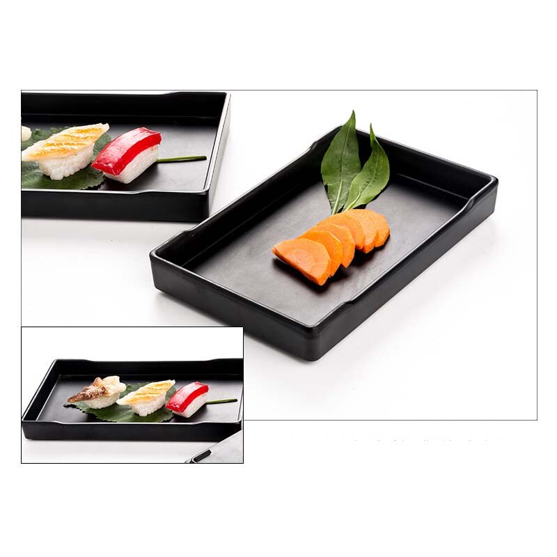 Sort melamin frostet fade imiteret porcelæn tallerken service restaurant mad snacks sushi fiskebakke tallerken tallerken servise