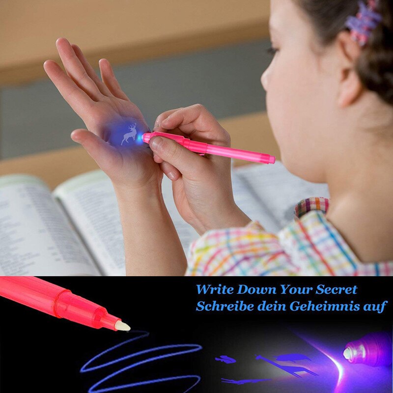 EZONE 8pcs Invisible Highlighter Secrect Message Pens 2 In 1 Magic UV Light Pen for Drawing Led Electronic Purple Light Kid