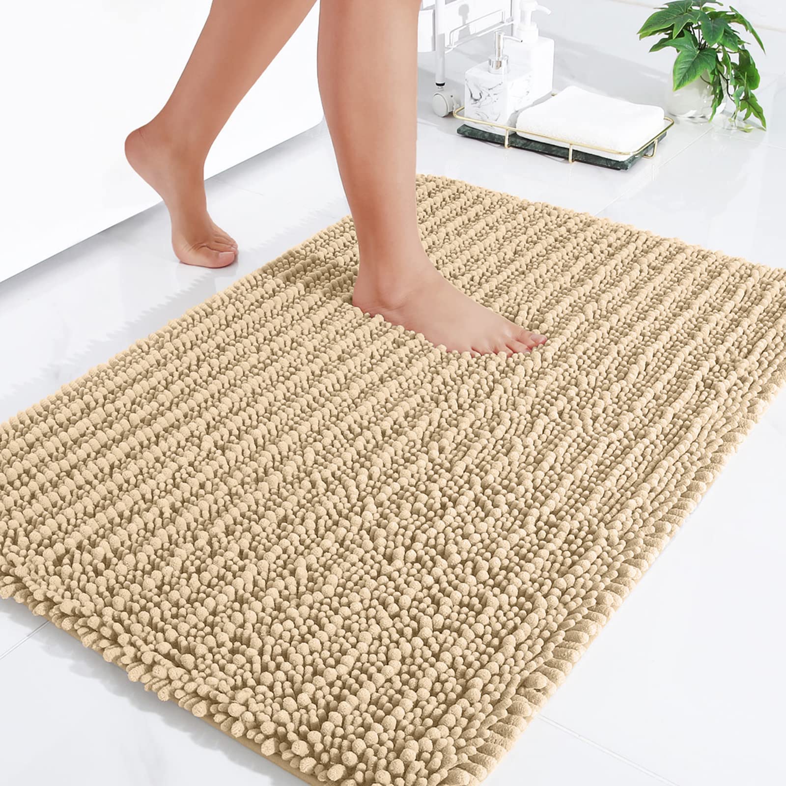 Hapihappy Chenille Bath Mat Luxury Bath Mat Soft Thick Absorbent Bathroom Mat Non-Slip Machine Wash Plush Bath Mats for Bathroom: 1700MMx2400MM / Light Grey