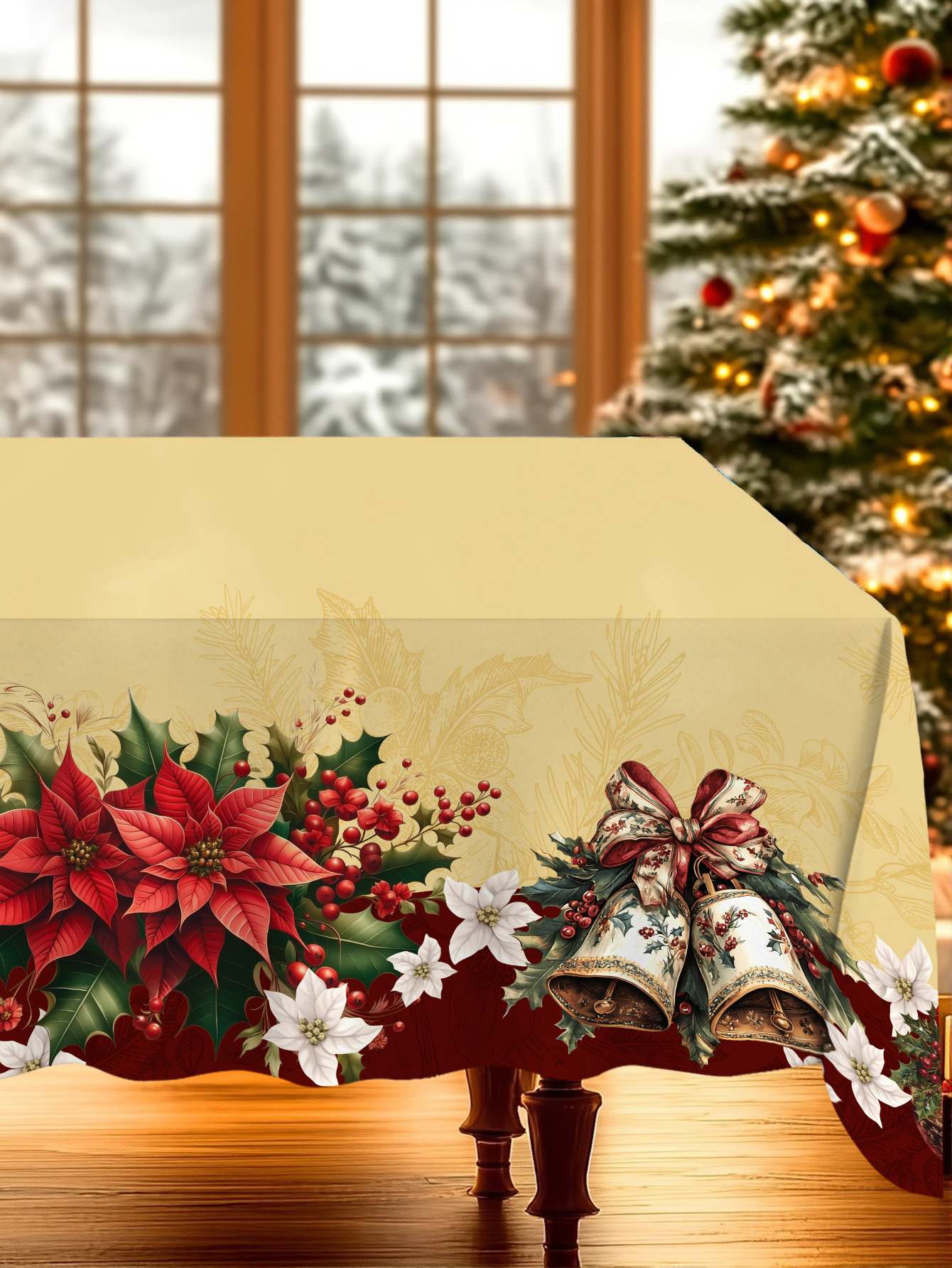 Rød juleblomstduk julepynt til hjemmet jul navidad år spisebordduk