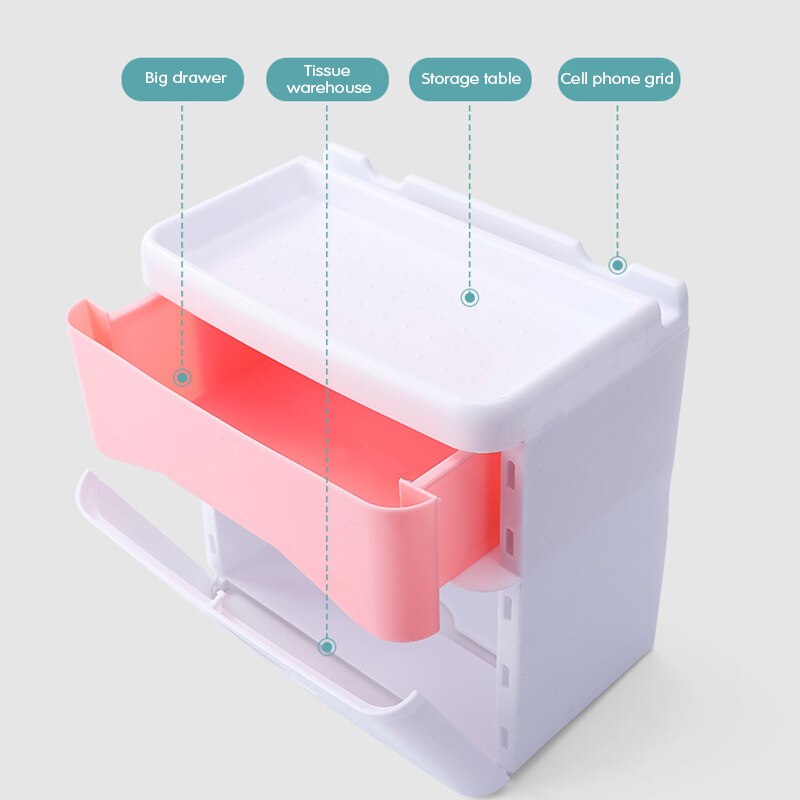Wall Mounted Tissue Box Double-layer Push-opening Toilet Paper Holder With Drawer Mobile Phone Rack Home Improvement