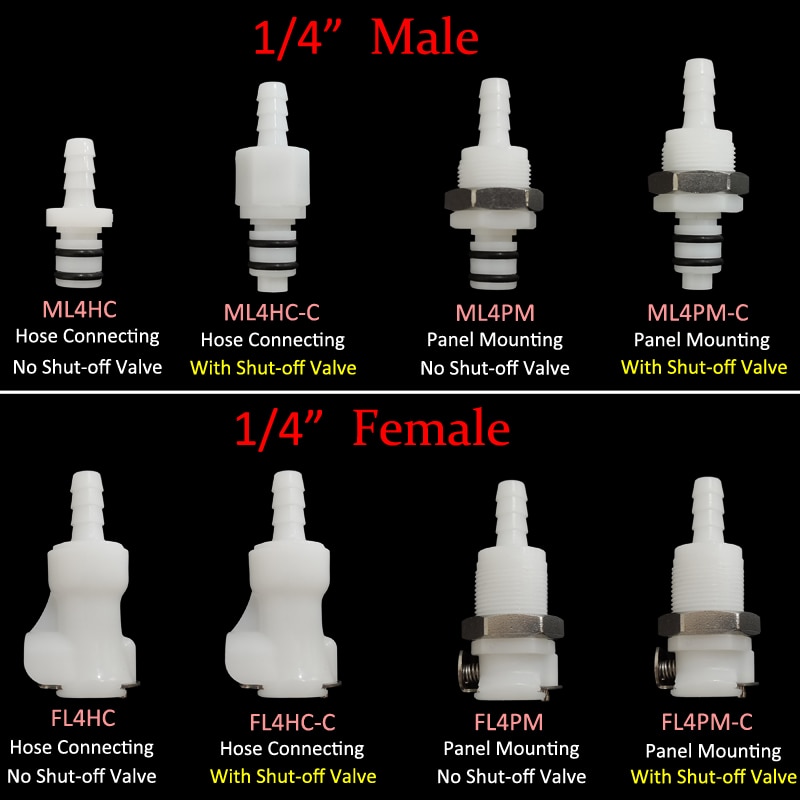 1/4 Hose Barb Valved In-Line Coupling Insert Panel Mount Coupling Body Male Female Quick Shut-Off Hose Joint Tube Connector
