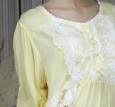 Loose Nightgown Women Long Nightdress Sleepwear Ladies Princess Sleepwear Ankle Length Nightwear Dress: yellow