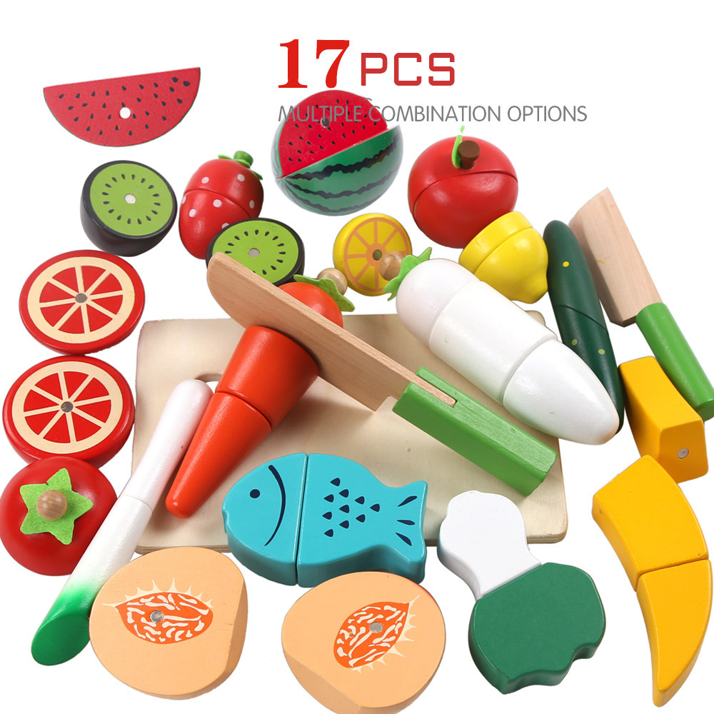 Faire semblant de jouer en bois coupe cuisine ensemble de nourriture magnétique bois légumes Fruits cuisine Kit jeux enfants anniversaire jouets: 17pcs