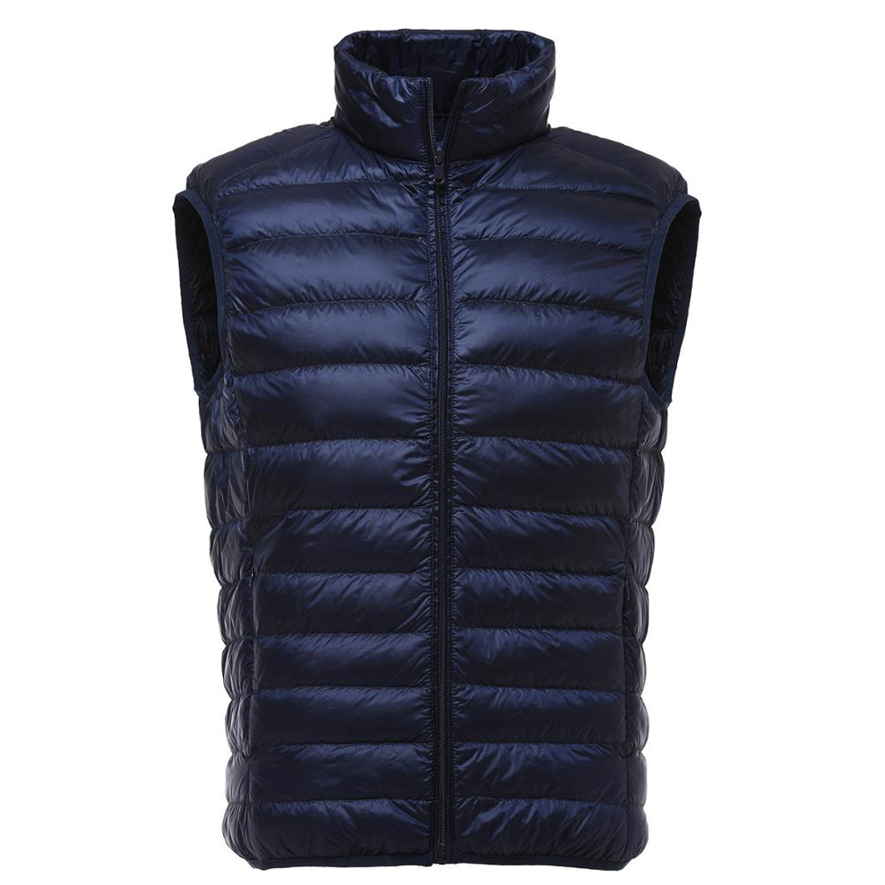 nouveaux hommes sans manches veste hiver ultra-léger blanc canard vers le bas gilet mâle mince gilet hommes vêtements coupe-vent gilet: Marine Bleu / XXL