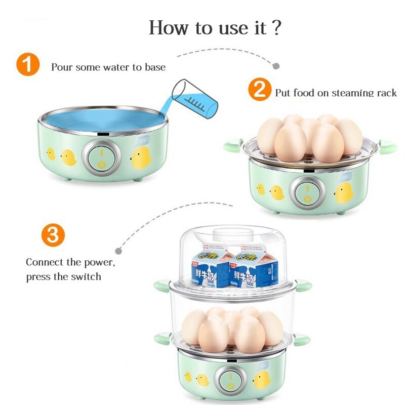 DMWD Stainless Steel Electric Cooker 220V 2 Layer Breakfast Machine Rapid Egg Cooker Egg Custard Steamer Food Heater