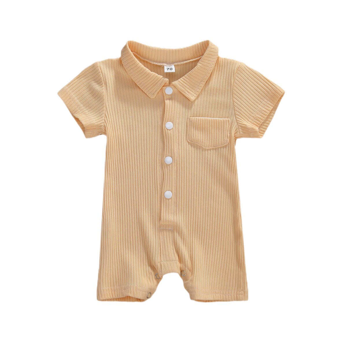 Baby Boy 3M-24M Brei Romper Solid Een Stuk Revers Jumpsuit Korte Mouwen Katoen Button Down bodysuit: Beige / 6m