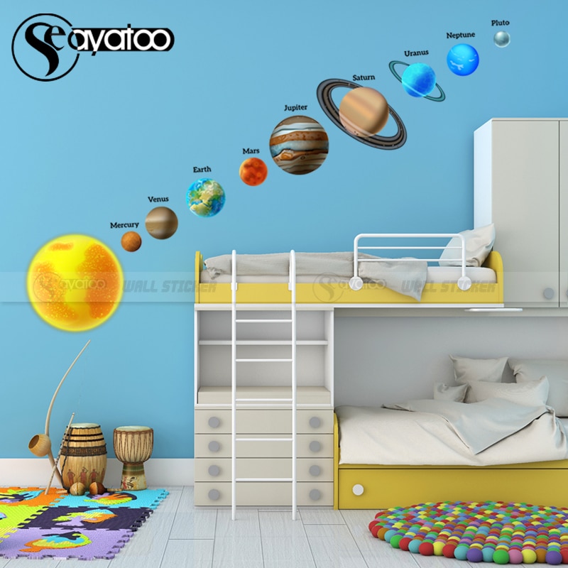 Space galaxy wallsticker planet univers stjerner solsystem astronomi vinyl mærkat kid uddannelse boligindretning