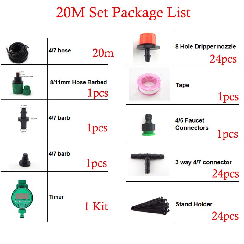 5-50m Automatic Watering System Digital Garden Sprinkler Timer Water Dripper Mist Nozzle DIY Drip Irrigation Controller Hose Set: 20M set