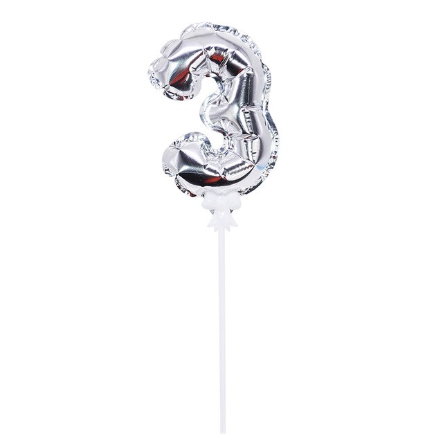 1Pcs Gelukkige Verjaardag Folie Aantal Ballon Cake Topper Kids Verjaardag Bruiloft Cake Decor Automatische Opblaasbare Ballon: silvery 3