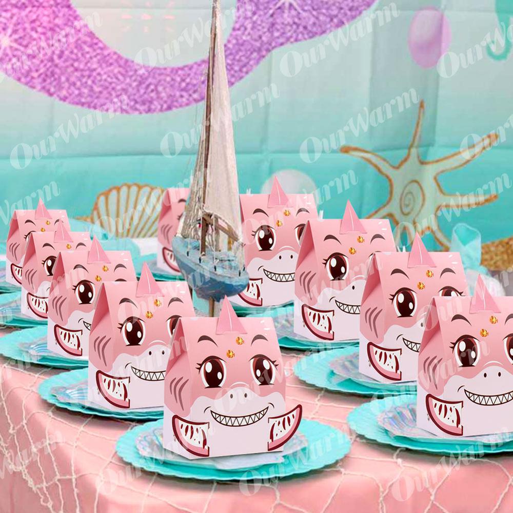 OurWarm 12Pcs Animal Shark Party Boxes Under the Sea DIY Paper Favor Box Shark Birthday Party Baby Shower Decorations