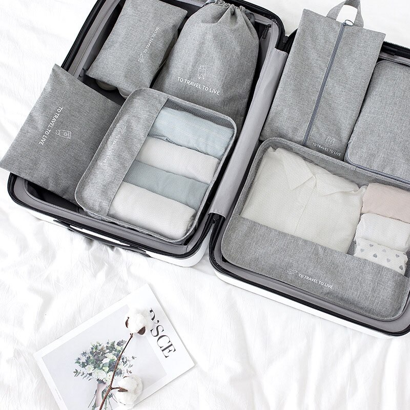 Bagage Organizer Verpakking 7 stks/set Reizen accessoires kit Mesh organizer Verpakking Cube Kleding ondergoed Schoen sorteren tassen: gray
