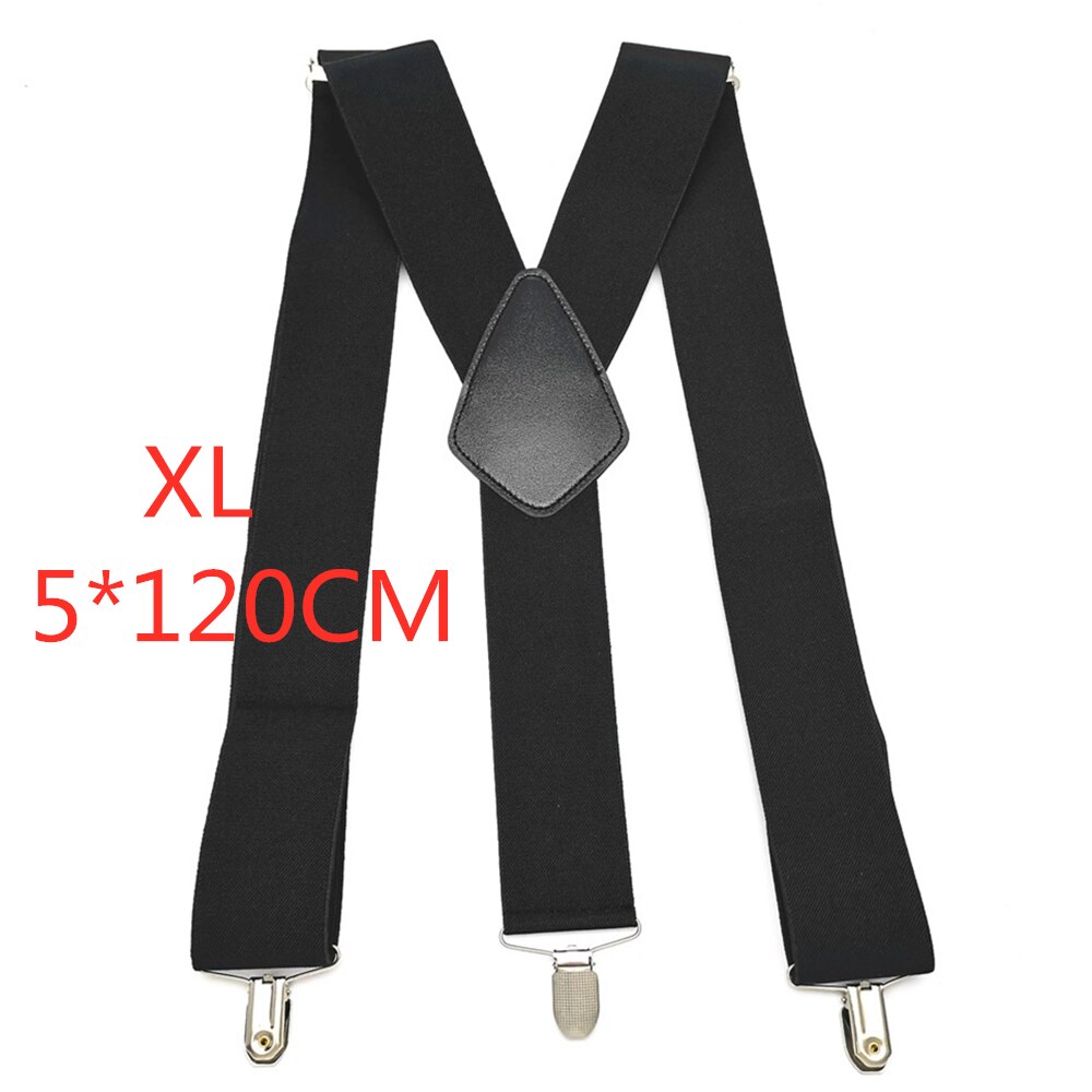 Bretelles en cuir élastique pour hommes, clips de protection, croisé dans le dos, pantalon de travail, grande taille, 50mm de largeur: Black-120cm