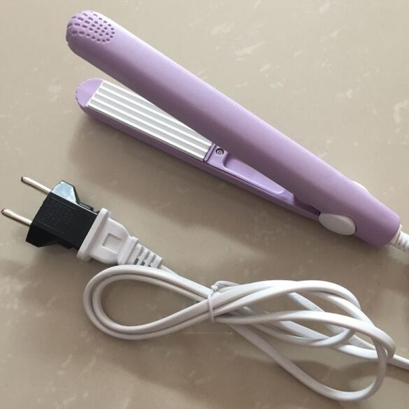 Plancha de pelo rápida de cerámica electrónica, minirizador de pelo plano portátil, rizador de pelo corrugado, EU: Purple Corrugated