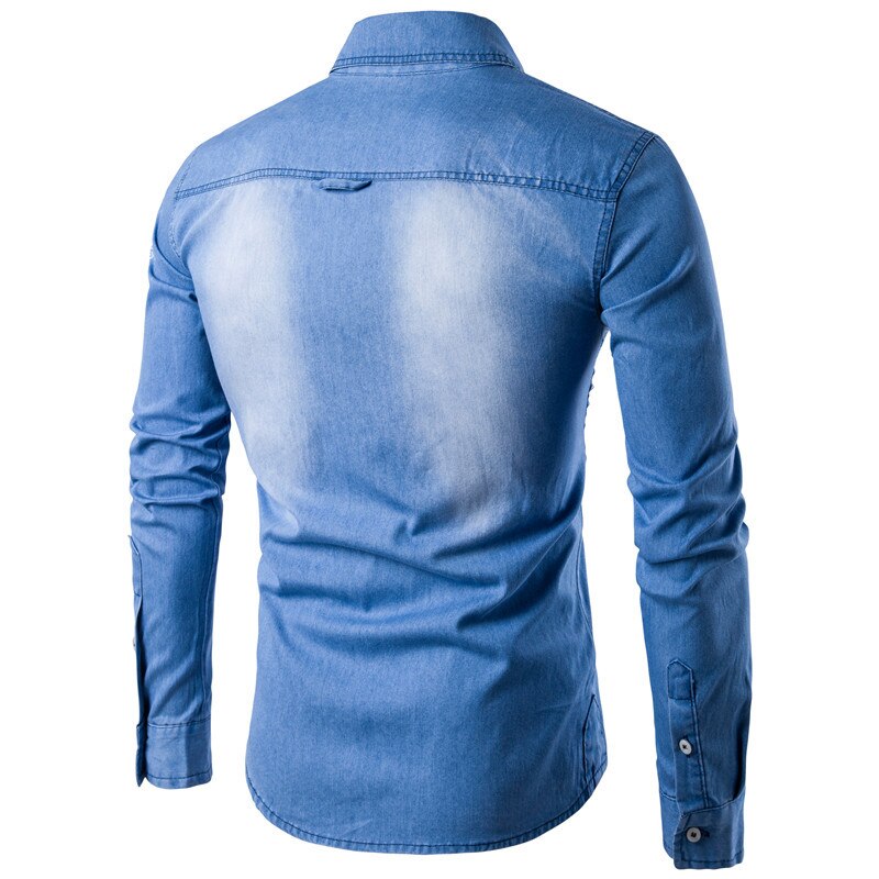 Men Denim Shirt Long Sleeve Brand-Clothing Mens Casual Shirt Male Jean Shirt Camisa Masculina
