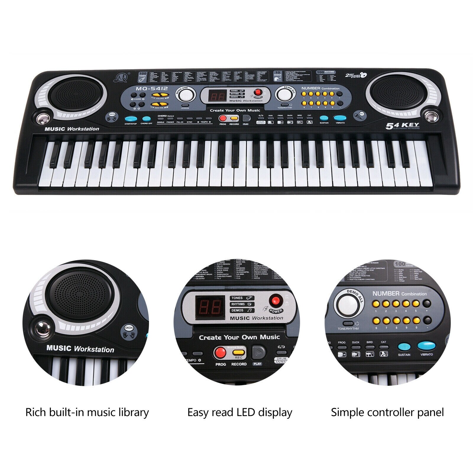 Draagbare Keyboard Piano 61 Toetsen Digital Music Key Board Met Microfoon Usb Type