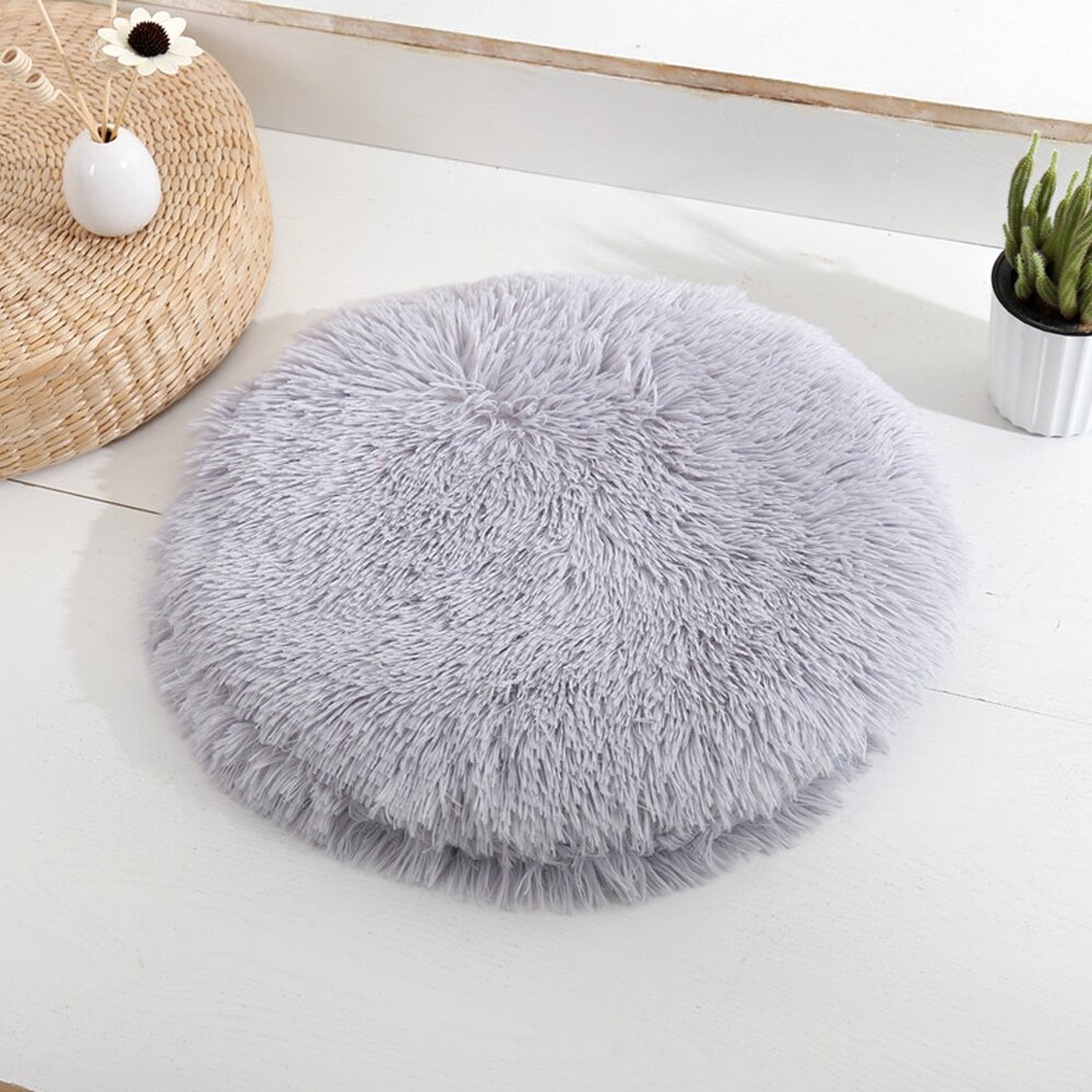 Ronde Pluche Hond Bed Huis Hond Mat Winter Warme Slaapzak Katten Nest Zachte Lange Pluche Hond Mand Huisdier Kussen Draagbare huisdieren Benodigdheden: light gray / S 40cm