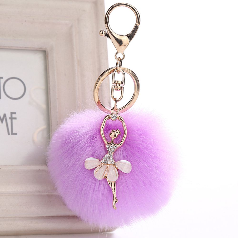 Cute Faux Rabbit Fur Key Ring Fluffy Ballet Girl Car Keychain Key Chain Women Bag Keys Accessories