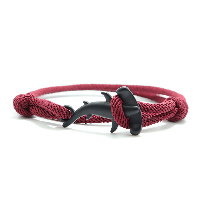 Mężczyźni bransoletka lina podwójna warstwa regulowany urok Braslet lato biżuteria plażowa Shark Braclet czerwony biały ciąg Brazalete Unisex