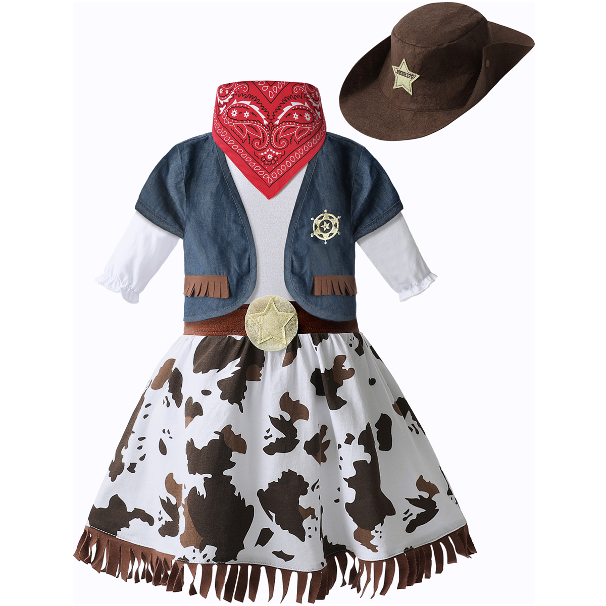 Disfraz occidental para niñas, disfraz de vaquera de Halloween, ropa para eventos, traje de Carnaval para niñas, puesta en escena de vaquero, 5 uds.