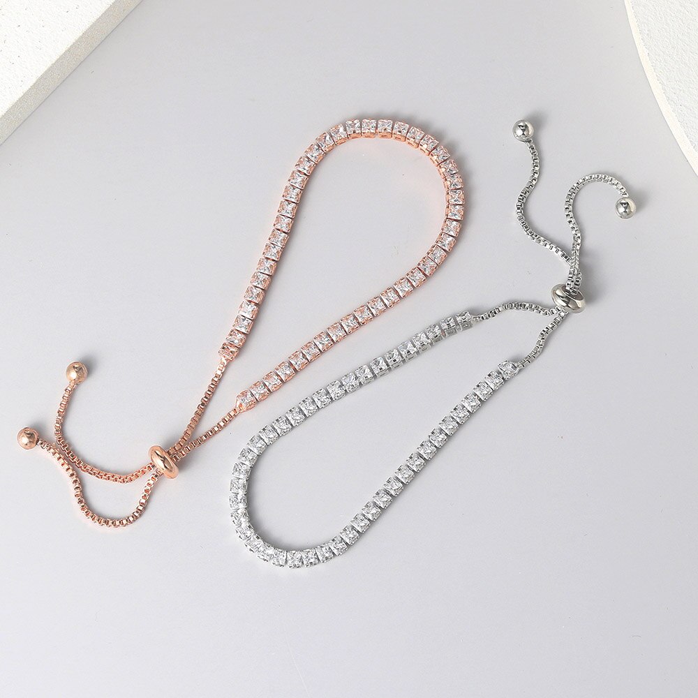 Zhouyang amizade pulseiras para mulher 2.5*2.5mm zircão quadrado rosa cor de ouro artesanal pulseira jóias presente por atacado h024