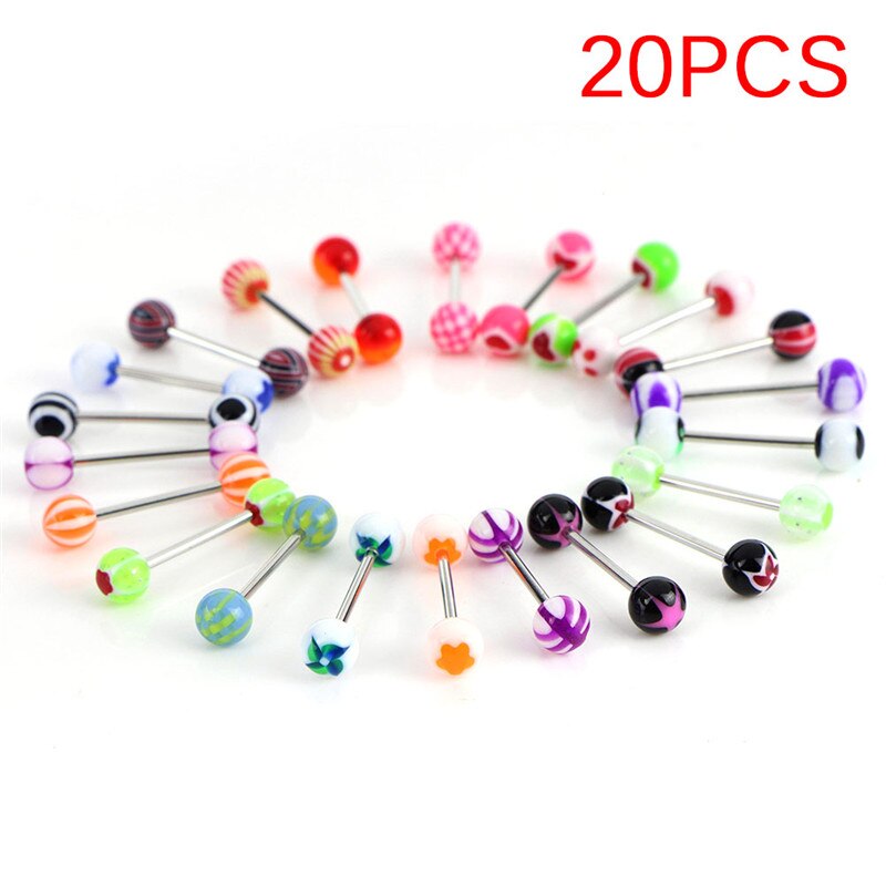 20/50/100 Stks/partij Gemengde Kleuren Mode Tong Tounge Ringen Bars Barbell Tong Piercing Lichaam Sieraden Accessoires: 20 pcs