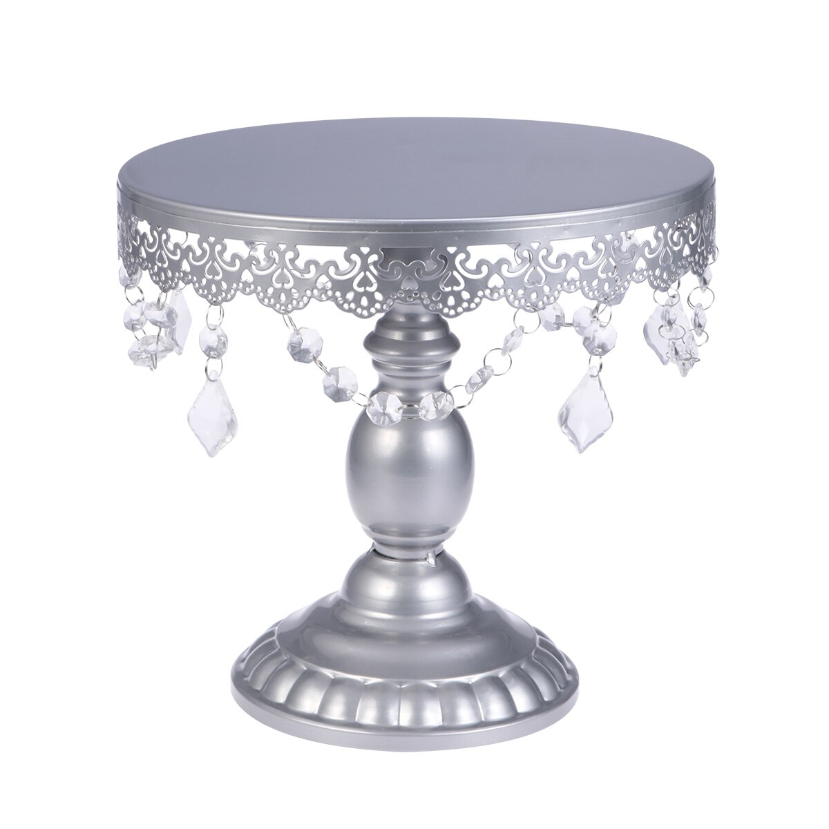 Suministros de decoración de pasteles, cristales, soporte de pastel y Magdalena, soporte de torre, juego de platos de boda, bandeja de decoración de pantalla de Metal redonda para postres y fiestas: M Silver