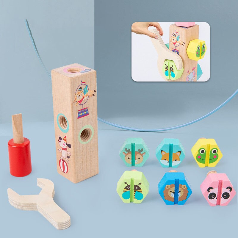 Disassembly Assembly Animals Screw Matching Color Children Hand Eye Coordination Wooden Parent-child Interactive Game Toys