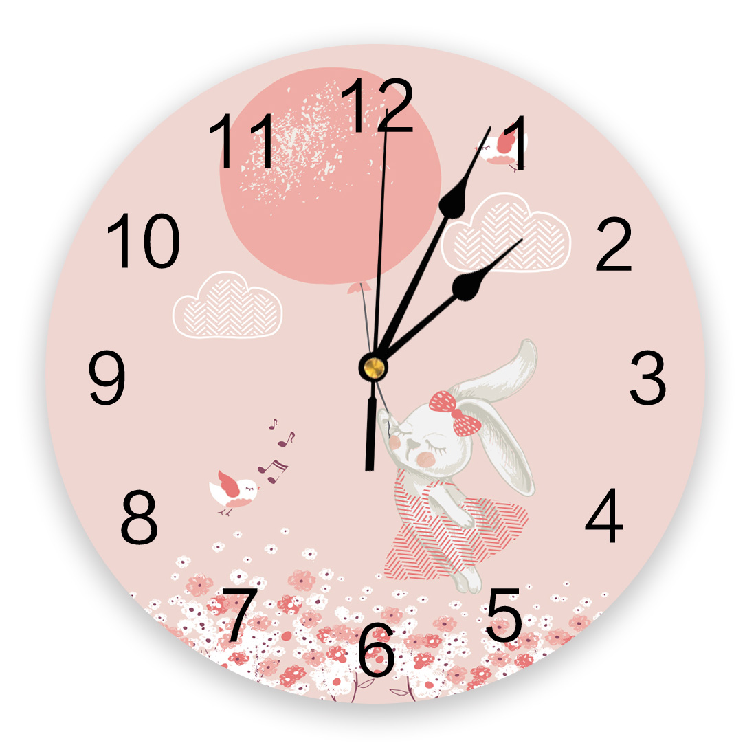 Pink Bunny Cartoon Comic Art PVC Wall Clock Home Decor Bedroom Silent Clock Kitchen Living Room Wall Digital Clock