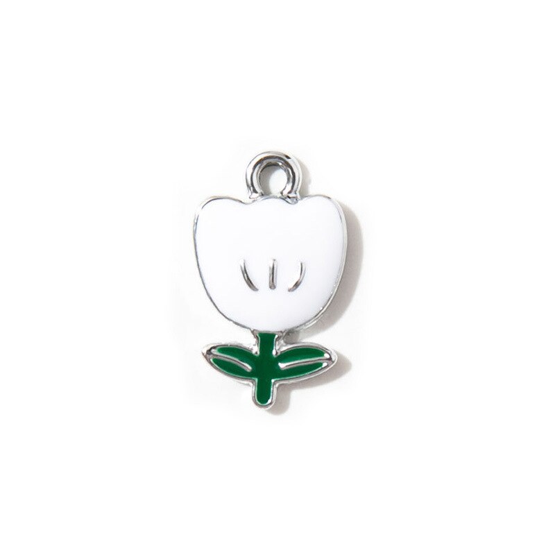Breloques en forme de fleur de tulipe rouge émail argent, pendentif pour bijoux, fabrication de Bracelet, boucles d&#39;oreilles, collier, accessoires, 10 pièces: silver white