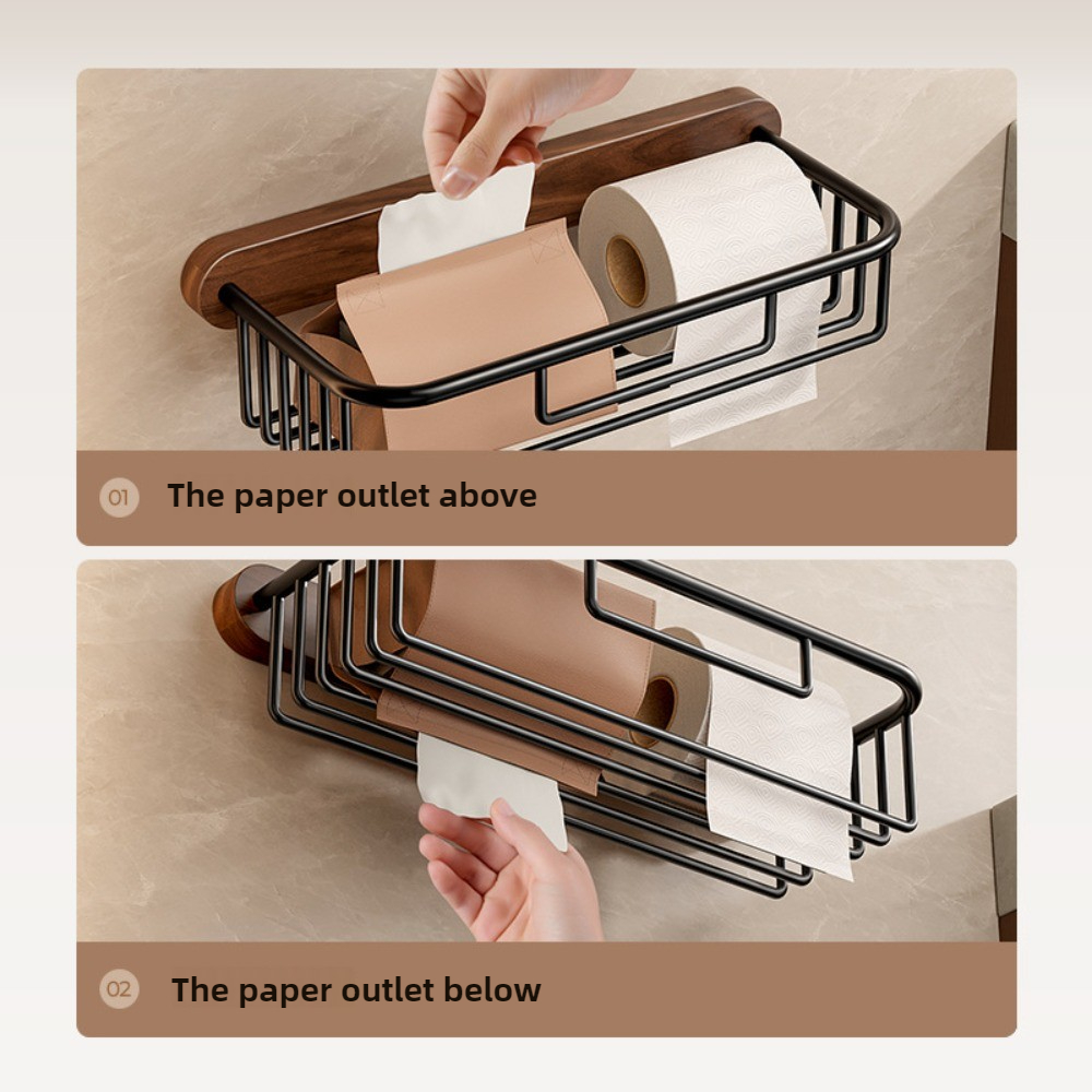 Toilet Tissue Box Bathroom Walnut Space Aluminum Paper Box Mobile Phone Storage Rack Stylish and Handsome Bathroom Accessories